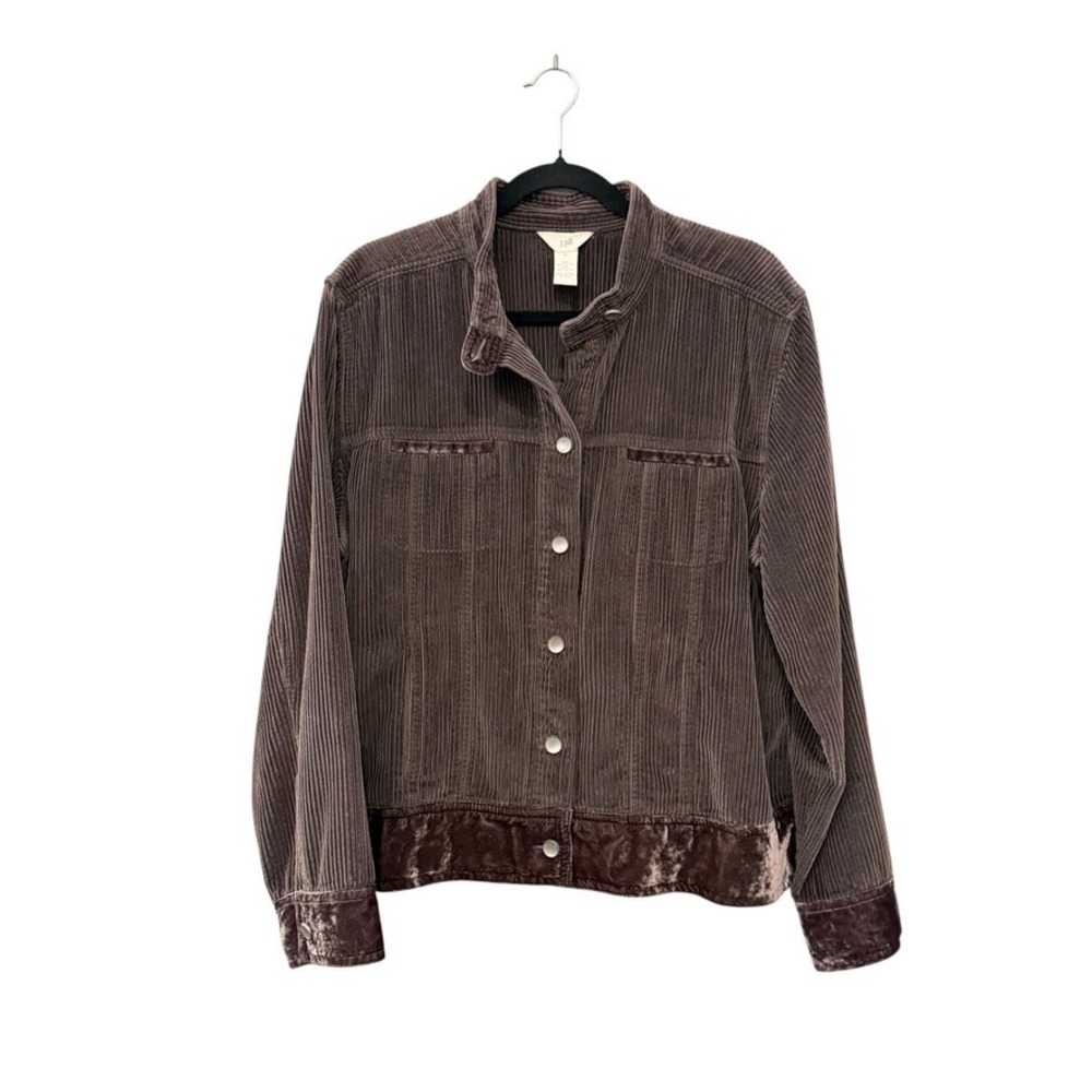 J. Jill Corduroy Trucker Jacket XL Brown Velvet Trim Layering Elevated Basics